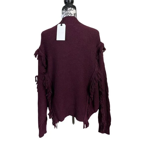 Leith | Women's Cable Knit Fringe Burgundy Maroon Red Sweater 1X - Picture 5 of 7